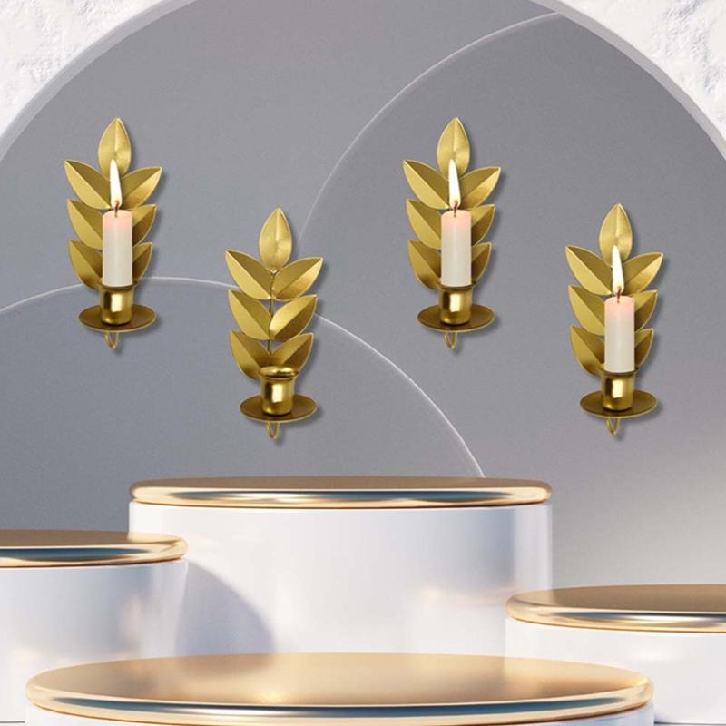 Wall Mounted Wheat Shape Candle Holder Elegant Metal Wall Sconces Hanging Candlestick for Home Weddings Party Decors