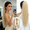 Extensión de Cola de Caballo Rizada Bohemia de 26 Pulgadas de Largo - Cabello Ligero de Clip Multicapa con Mechas Rubio Oscuro y Rubio,