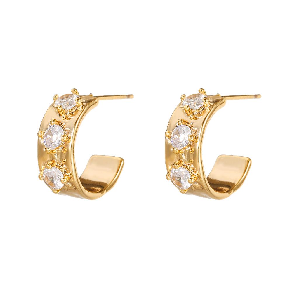 Fashion Gold Jewelry Slightly Inlaid Zircon Stud Earrings Texture Light Luxury Texture Unisex Earrings Hip Hop Punk