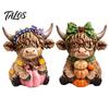 Country Home Ornament 2PCS Highland Cow Ornament, Wooden Rustic Style Figurine, Thanksgiving Figurines Theme Wood Art, for Entrance Living Room Decor
