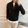 Men Half Zipper Long Sleeve Solid Color Business Fitted Knit Sweater Bottoming Shirt