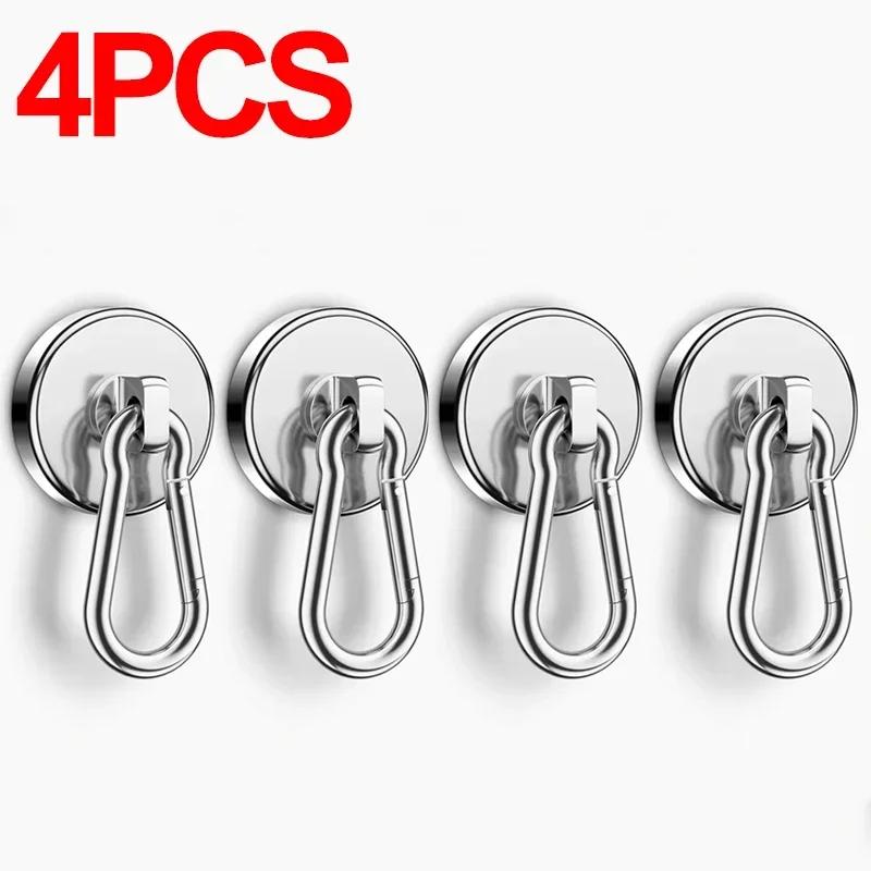 1/10 peças Ganchos magnéticos fortes com mosquetão giratório Gancho magnético de neodímio rotativo para geladeira de cozinha com sucção magnética