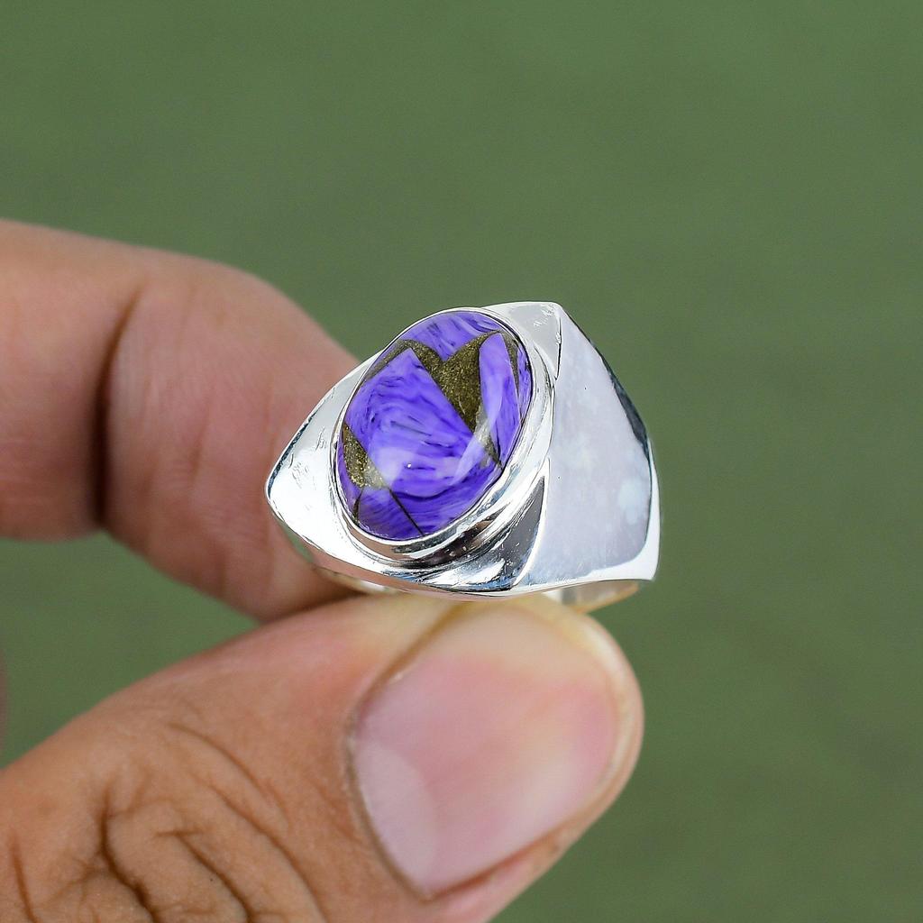 Copper Charoite Ring 925 Sterling Silver Ring Designer Gemstone Jewelry Handmade Ring Gift For Dad Birthstone Jewelry Available In Ring Size