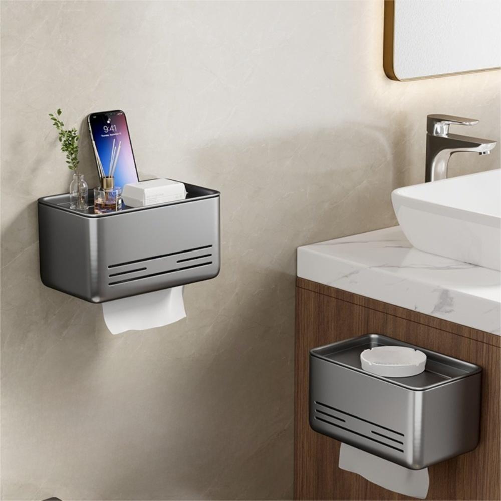 Odolný držák na kapesníky bez vrtání Hliníková nástěnná úložná krabička na kapesníky Multifunkční stojan na role papíru Domácnost