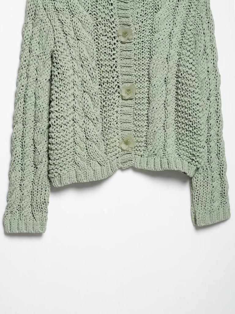 European & American Style Floral Button Women's Knit Cardigan - Soft & Cozy, Short Design for Early Spring 2025.