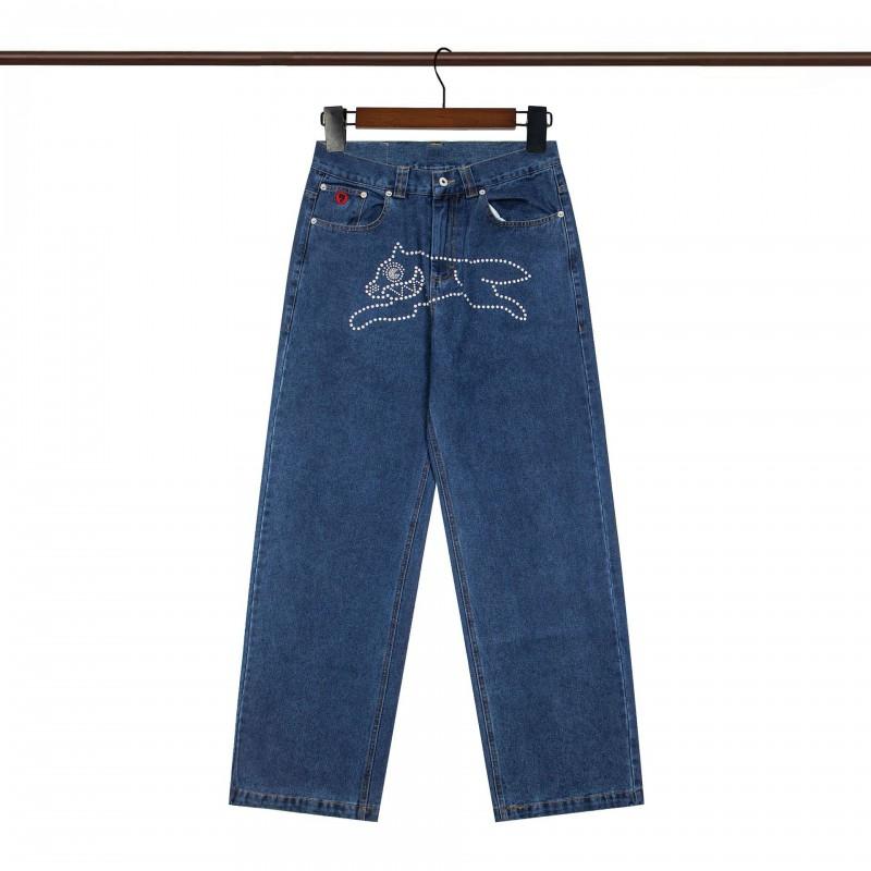 BBC ICECREAM Graphic Embroidered Denim Shorts Mens High Street Straight Leg Fashion Casual