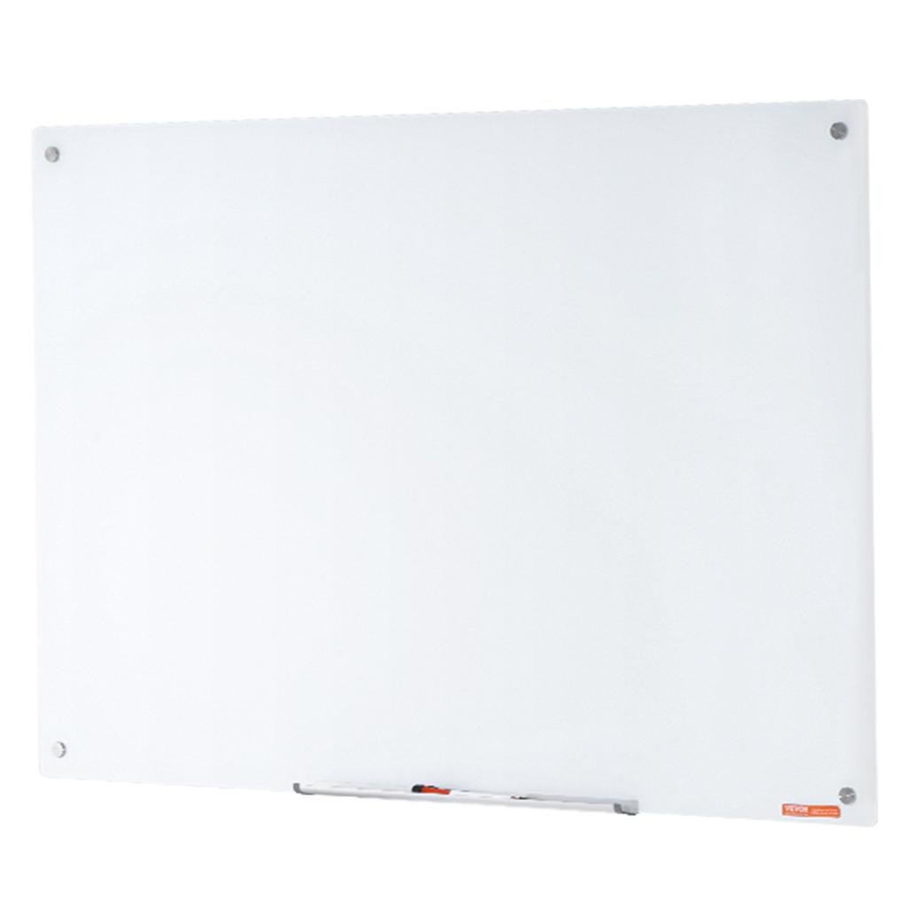 VEVOR Magnetic Glass Whiteboard, Dry Erase Board 1200 X 800 Mm, Wall-Mounted Large White Glassboard Frameless, with Marker Tray