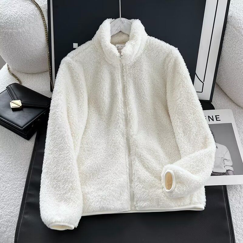 Autumn and Winter Women's Plush Fleece Jacket Women's Zipper Cardigan Stand-up Collar Thermal Jacket Long-sleeved Top