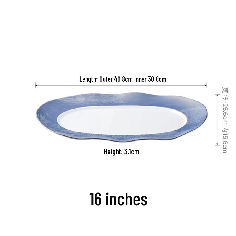 Nordic Ceramic Wavy Oval Serving Plate