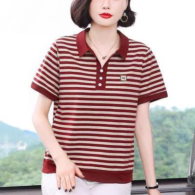 Fashion Striped Short-sleeved T-shirt Women's 2025 Summer New Clothing Thin Temperament Polo Top