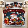 3pcs Christmas Bedding Set - Santa & Snowman Print Duvet Cover and Pillowcases, Breathable Polyester, Machine Washable