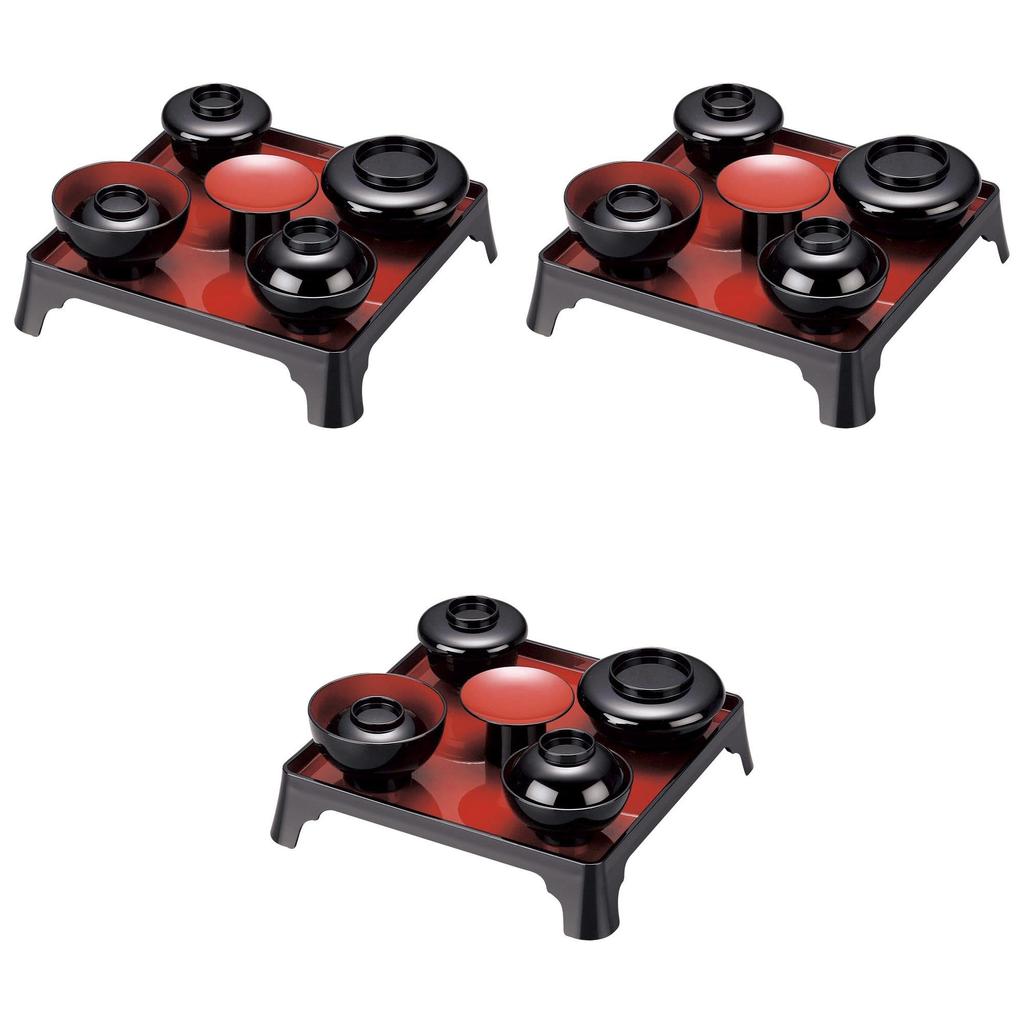 Set of 3 Okui First Meal Black with Red Interior x x Okui First Meal ABS Resin Made in Japan Setomonohonpo Set, (for Girls) [27.7 27.7 5.8 cm]
