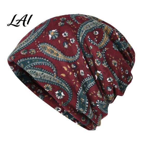 Vielseitiger Lässiger Haargummi Damen Geometrischer Druck Slouchy Hut Lässig Weich Dehnbar Totenkopfhut für Damen Mütze Warm Krebs Chemo Kopfbedeckung Outdoor