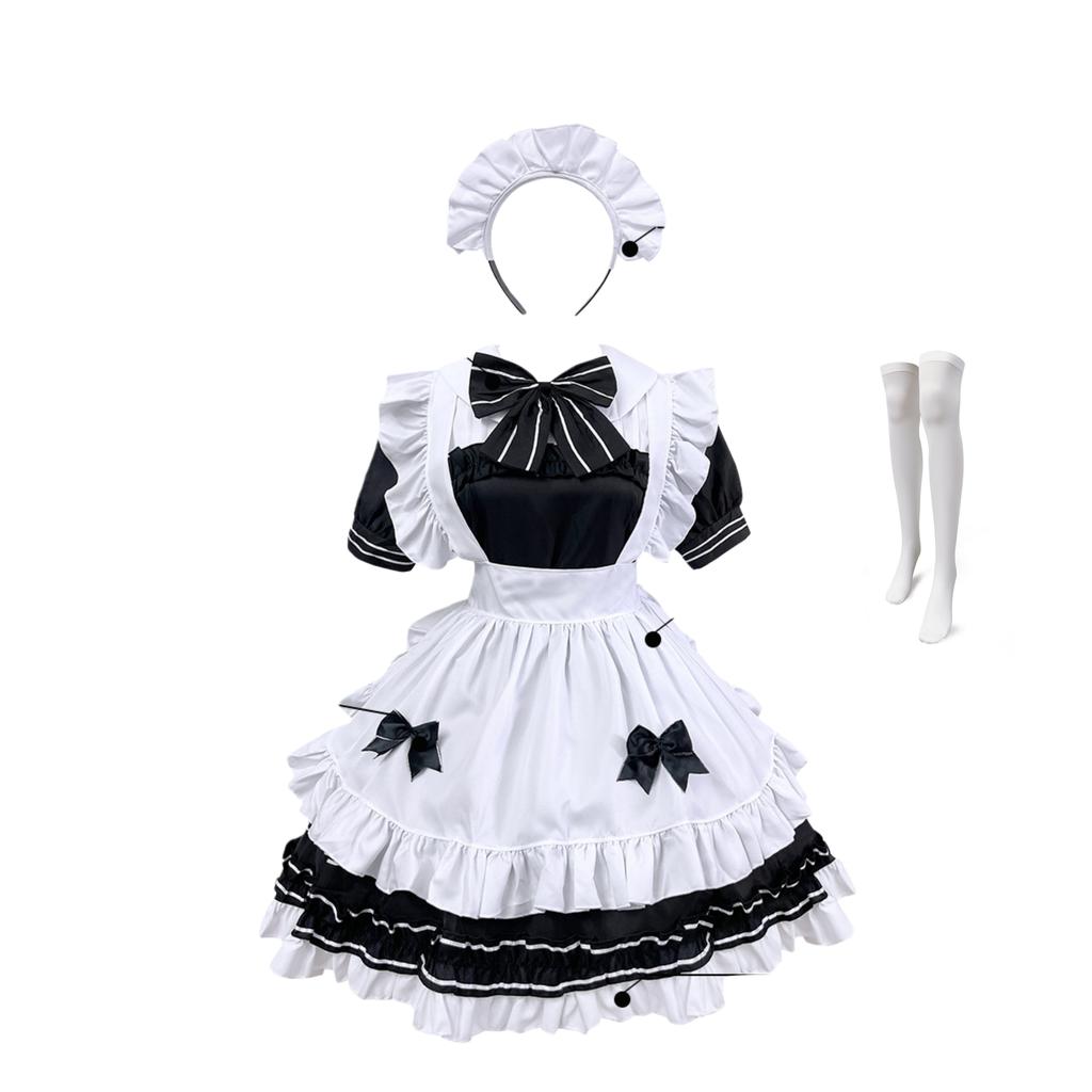 Japanisches Dienstmädchen-Kostümset in Schwarz-Weiß im Lolita-Stil für Damen