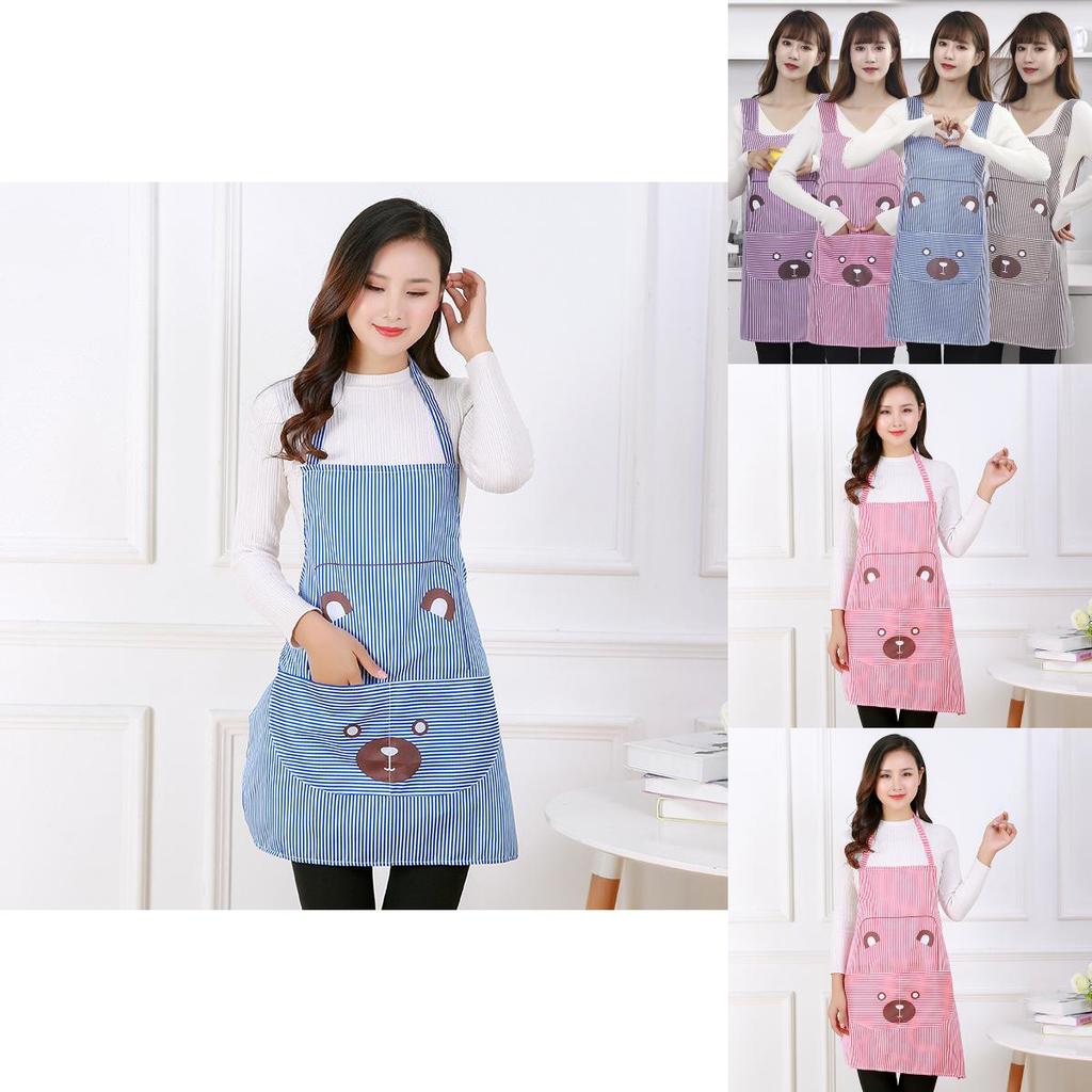Sleeveless Apron With Bear Print For Home Cooking And Antistain Protection