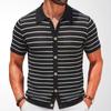 Striped Knit Shirts Short for Men Sleeve Button Down Polo Shirt Summer Beach Casual Shirt Tops Men's Breathable Lightweight Vacation Vintage Shirts