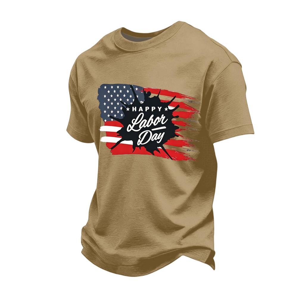Men's Loose Fit Casual Short Sleeve T-Shirt Labor Day Print Crew Neck Soft Fabric Comfortable Top for Everyday Wear