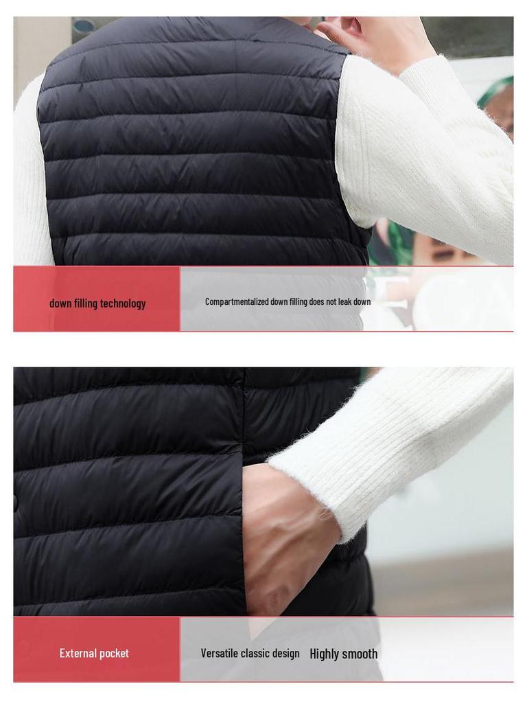 Men's Ultra-Light Down Vest, Large Size, Winter 2026, Short Style with Round Neck, Casual and Portable