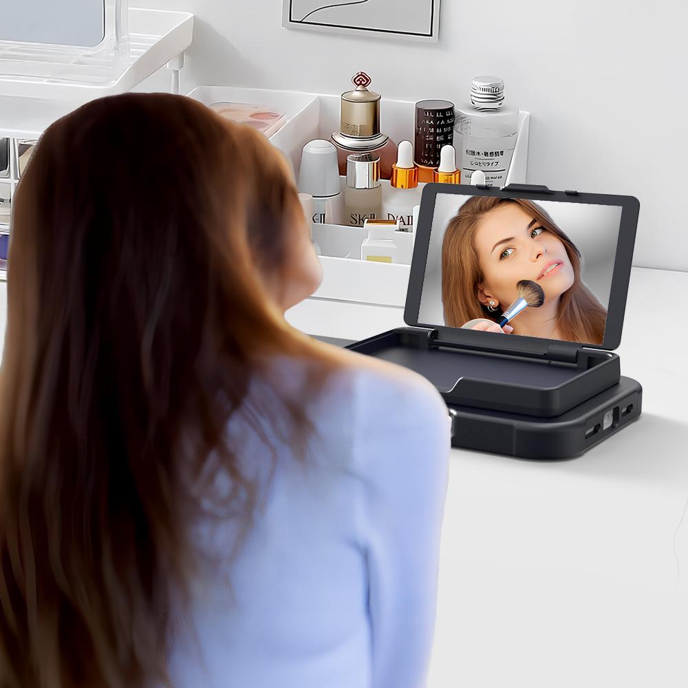 For iPhone 16 Pro Case with Card Holder/Mirror/Kickstand TPU + PC Phone Back Cover