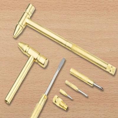 Copper Alloy Mini Craft Hammer Detachable Gold Color Screwdriver Set 6 In 1 Brass Material Multi-function Hammer Jewelers Tools