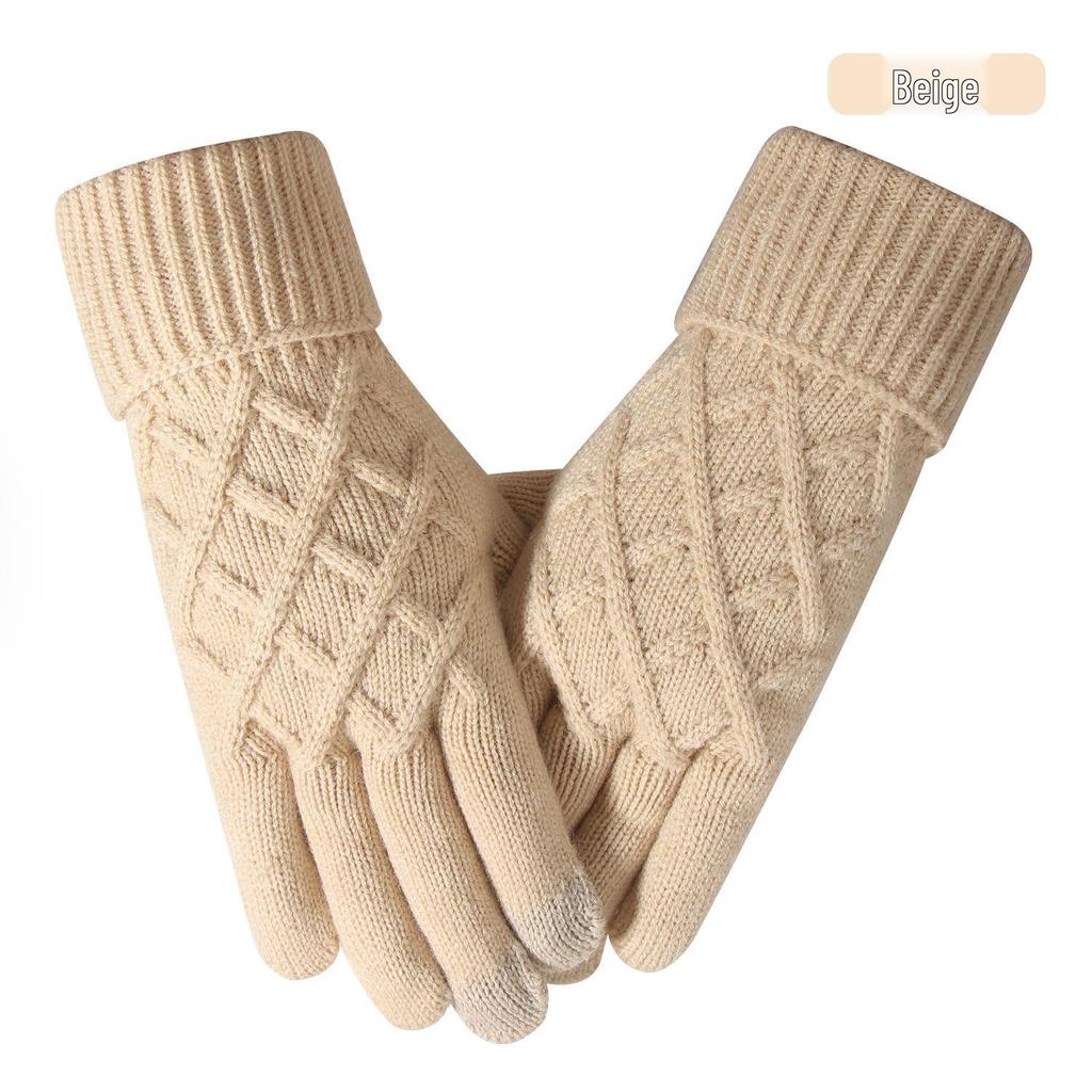 Warm Knit Touchscreen Gloves for Women - Windproof, Double-Layer Winter Cycling & Office Cold Protection