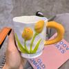 High Value and Light Luxury Tulip Ceramic Cup Creative Flower Girls’ Home Drinking Water Cup Spoon