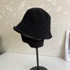 Autumn and Winter Anti-ultraviolet Solid Color Splicing Bucket Hat Thick Cotton Leather Eaves Front Long Rear Short Basin Hat Curling Small Face Hat