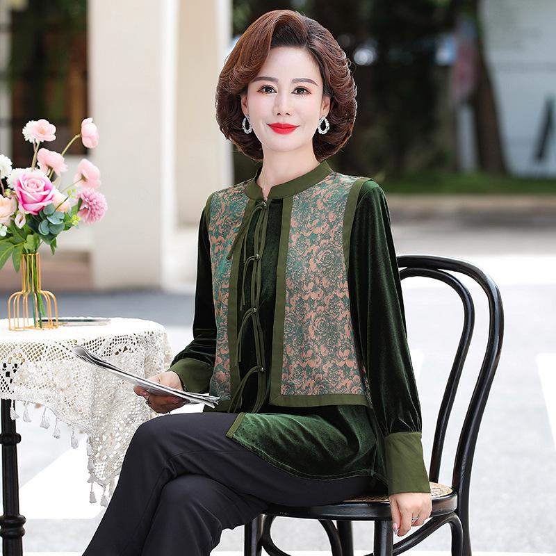 Elegant Autumn Two-Piece Retro Chinese Top for Moms and Seniors