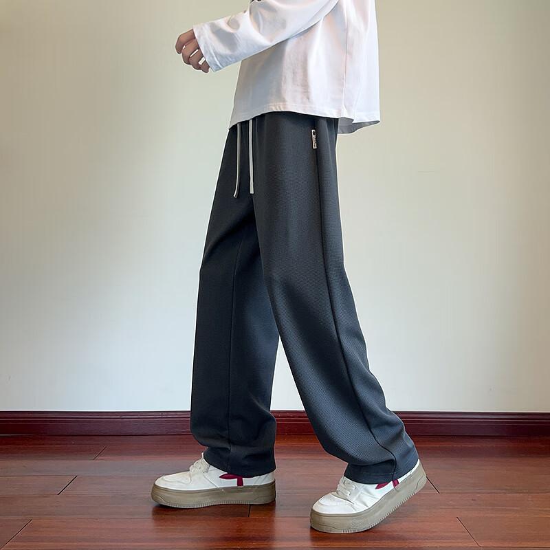 TANGSHI 2025 Autumn Winter Men's Knitted Side Label Loose Straight Casual Pants