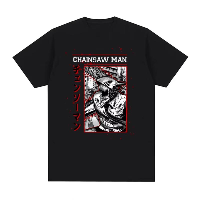 Japanese Anime Chainsaw Man T-shirt 100% Pure Cotton Men's Harajuku Short-sleeved T-shirt Comic Pattern Printed Short-sleeved