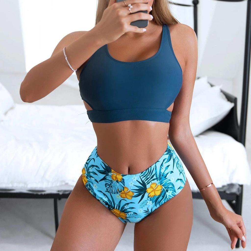 Women Sexy  Print Bikini Set Push Up Bathing Swimwear High Waist Swimsuit