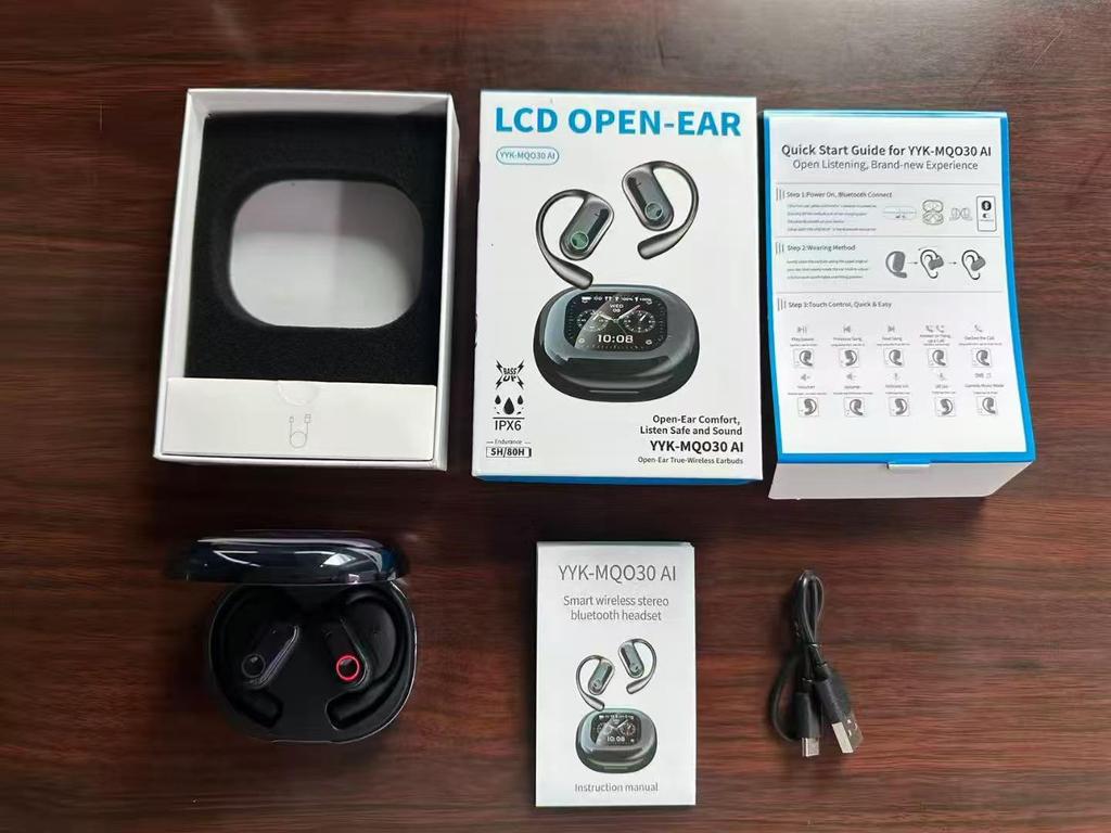 AI Smart Flip Earbuds with LCD Screen - Wireless Neckband with Long Battery Life and High Sound Quality
