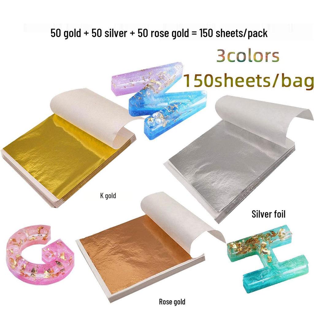 Taiwan Three-Color Imitation Gold Leaf: DIY Colored Foil Epoxy K Gold, Silver, Rose Gold Sheets (90-150/Pack)