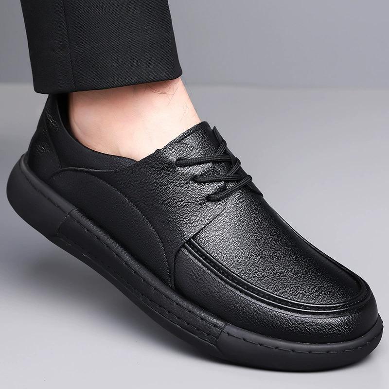 Men's Business Casual Leather Shoes Spring Autumn New Solid Color Fashion Casual Shoes for Man Lace-up Anti-slip Loafers Male