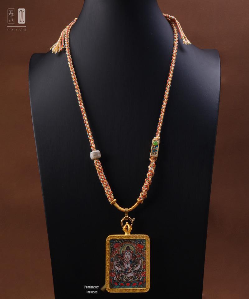 Handmade Hand-Rubbed Cotton Thangka Jade Pendant Necklace with Universal Buckle