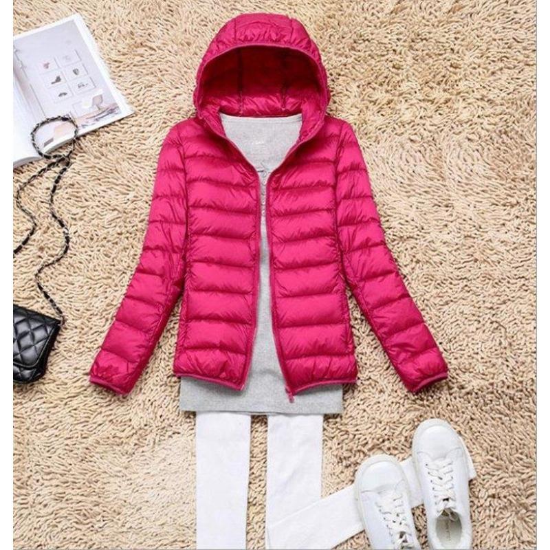 Women's autumn and winter hooded collar long-sleeved zipper solid color full fit white duck down coat M-5XL