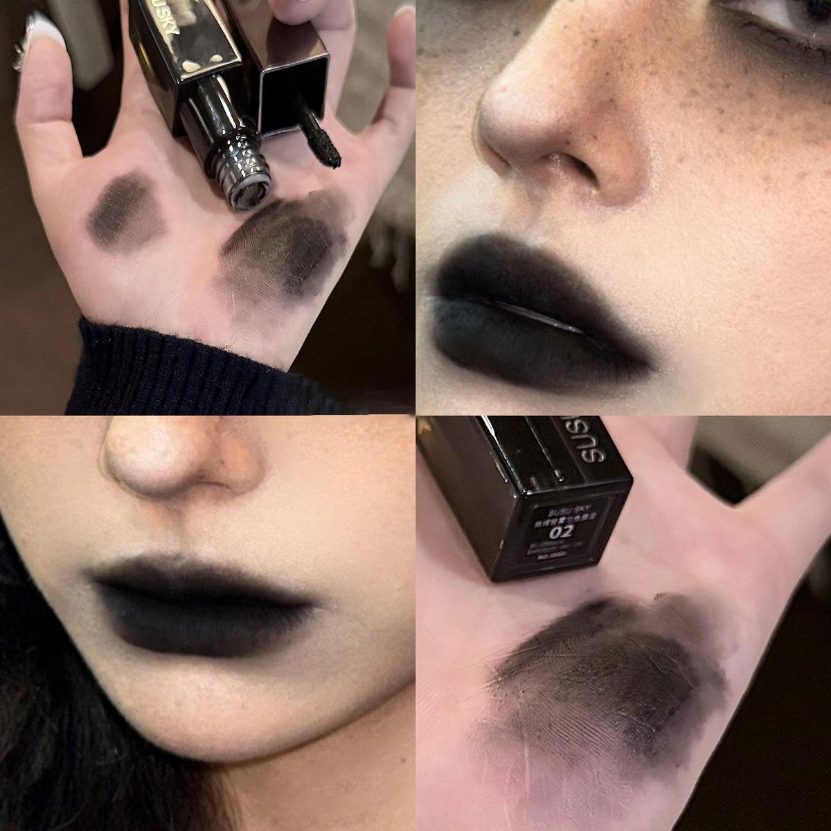 Waterproof Punk Gothic Mat Zwart Lippenstift Paarse Lipgloss Make-up Mousse Lip Modder Donker Rood Bruine Lippenstift Niet-plakkende Beker Lip Tint 3g gray