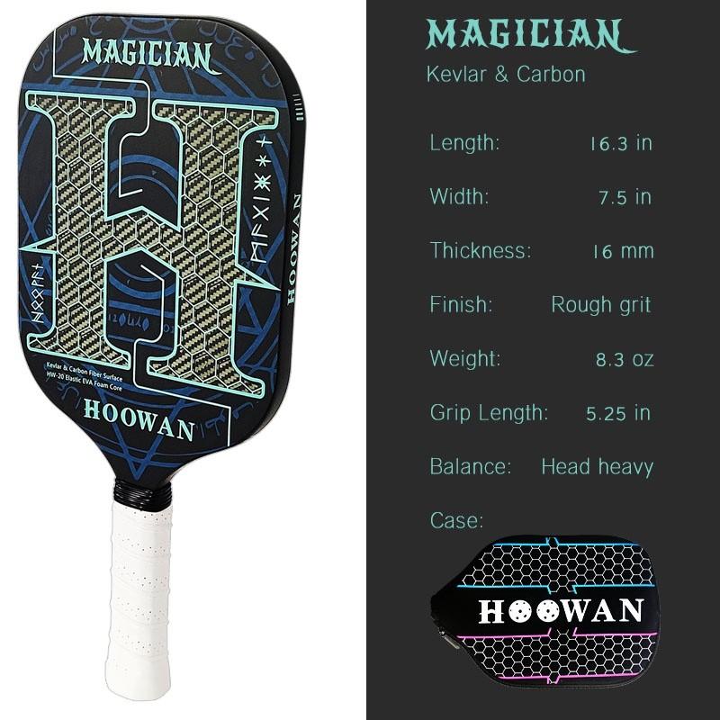 HOOWAN MAGICIAN 16MM Pickleball Paddles Kevlar Carbon Piackleball Rackets Professional Carbon Fiber T700 Edgeless Pickle Ball Racket Rough Surface