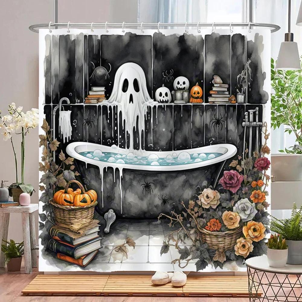 Lustiger Halloween-Duschvorhang Wasserdichter Badezimmer-Vorhang Schrecklicher Verrückter Skelett, Geist, Dunkler Stil Heim-Dekorationsvorhang