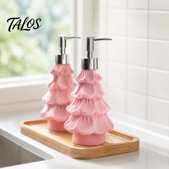 Reusable Liquid Soap Bottle Christmas Tree Dispenser, Flocking Effect Refillable Lotion for Shower Gel Pump Bottle, Dispenser Bathroom Kitchen