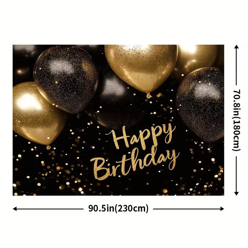 2D Luxury Black Gold Birthday Backdrop - Formal Party Photo Booth Background