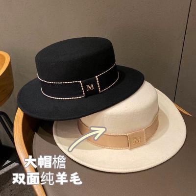 High-Quality M-Standard Eaves Double-Sided Pure Wool Flat-Top Top Top Hat, Autumn And Winter Temperament Elegant Korean Webbing Jazz Hat Tide