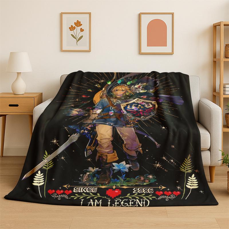 Classic Game ZZelda Cartoon Link Flannel Blanket Soft Warm Throw Blanket for Bedroom Living Room Bed Travel Camping Picnic