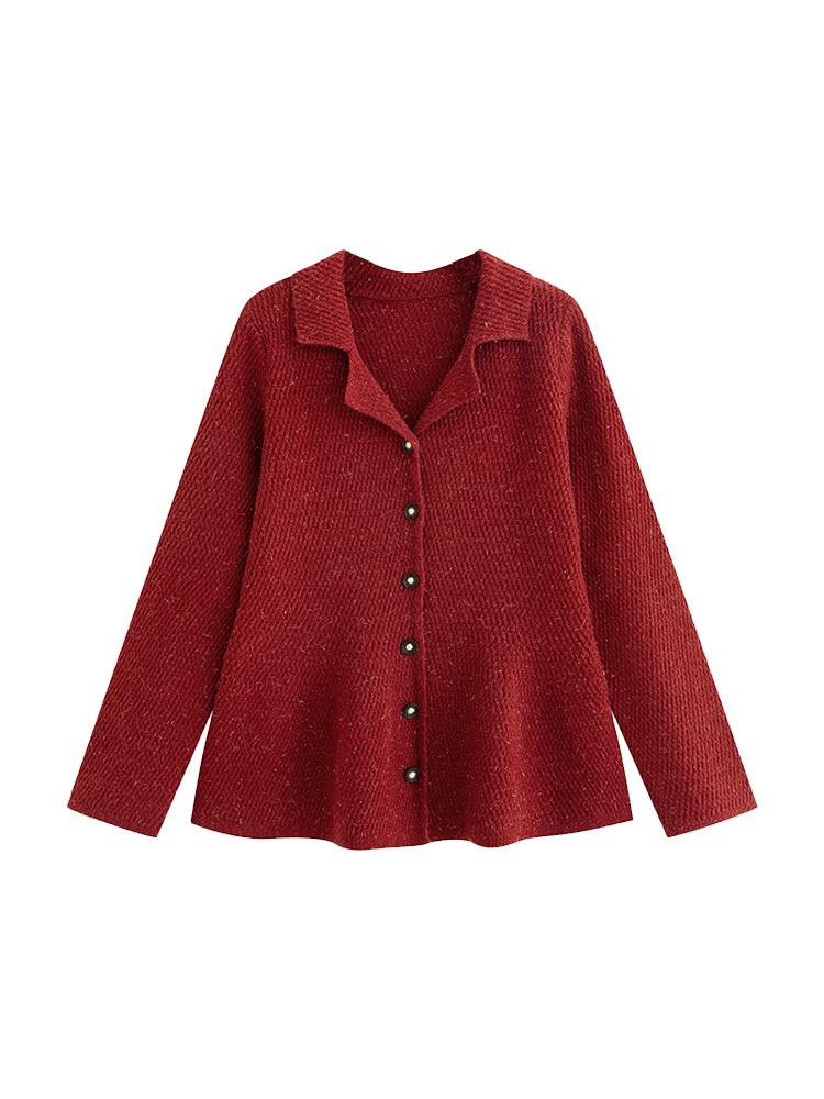 Plus Size Elegant Suit Collar Xiang Style Jacket Winter Knit Cardigan for Women