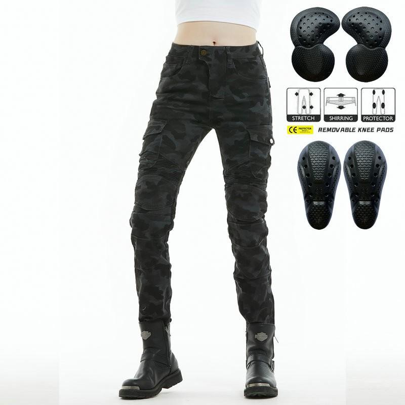 

VOLERO Motorcycle Riding Pants Women s Knight Stretch Drop Resistance Casual Multi-Bag Blue Camouflage Overalls S