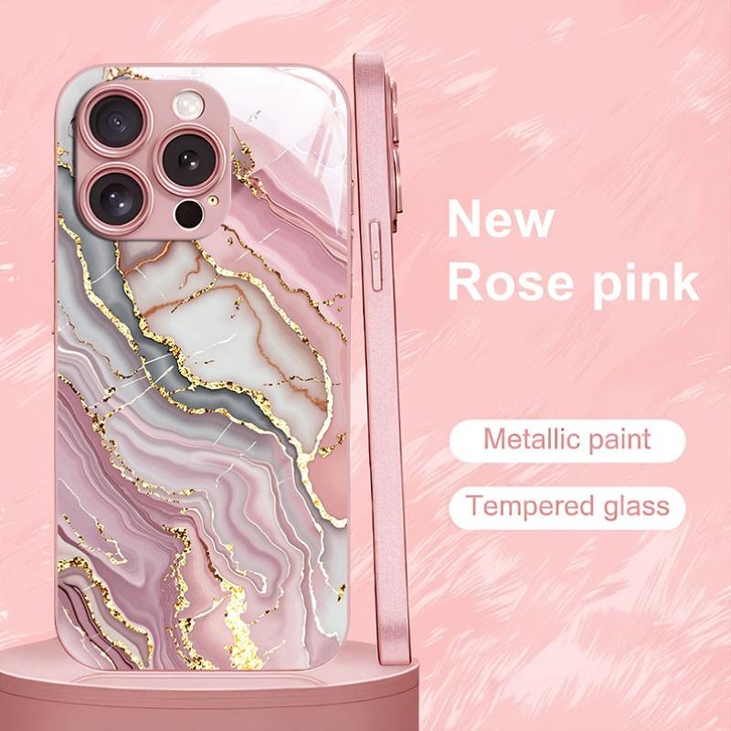 Rosa Marmor Goldrand Druckmuster Handyhülle für iPhone 117 promax/6/15/14ProMax, 13/12/11/11Pro/11Proamx