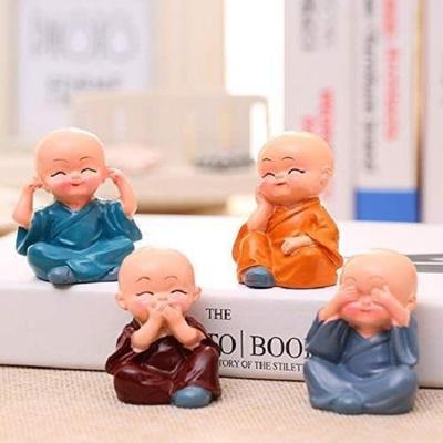 Buddha Mönch Set mit 4 Idolen Niedliche Miniaturfiguren Prunkstück Statue für Heim Schlafzimmer Dekoration