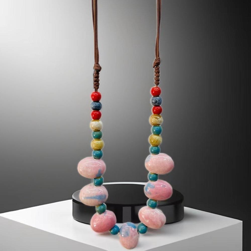 Exaggerate Colored Beads Necklace Simple Bohemia Ceramic Necklace Ceramics Beaded Necklace  Women