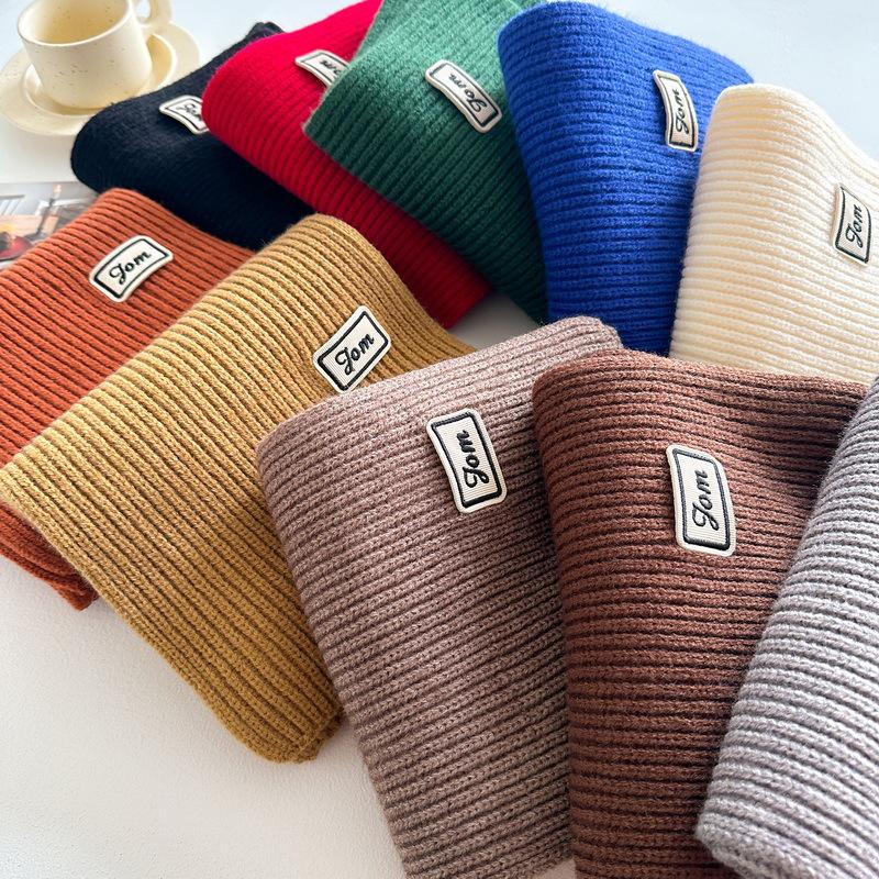 Women Winter Warm Knitted Scarf Solid Color Outdoor Thickened Neckerchief Vintage Long Scarves