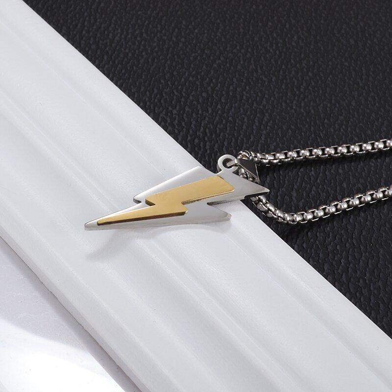 Stainless Steel Delicate Double Layer Lightning Pendant Necklace Men Women Punk Hip Hop Rock Party Jewelry Gifts